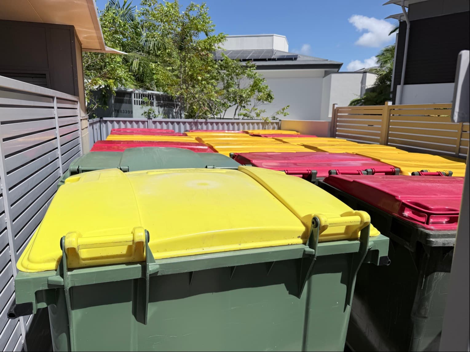 Bins loaded into the completed enclosure