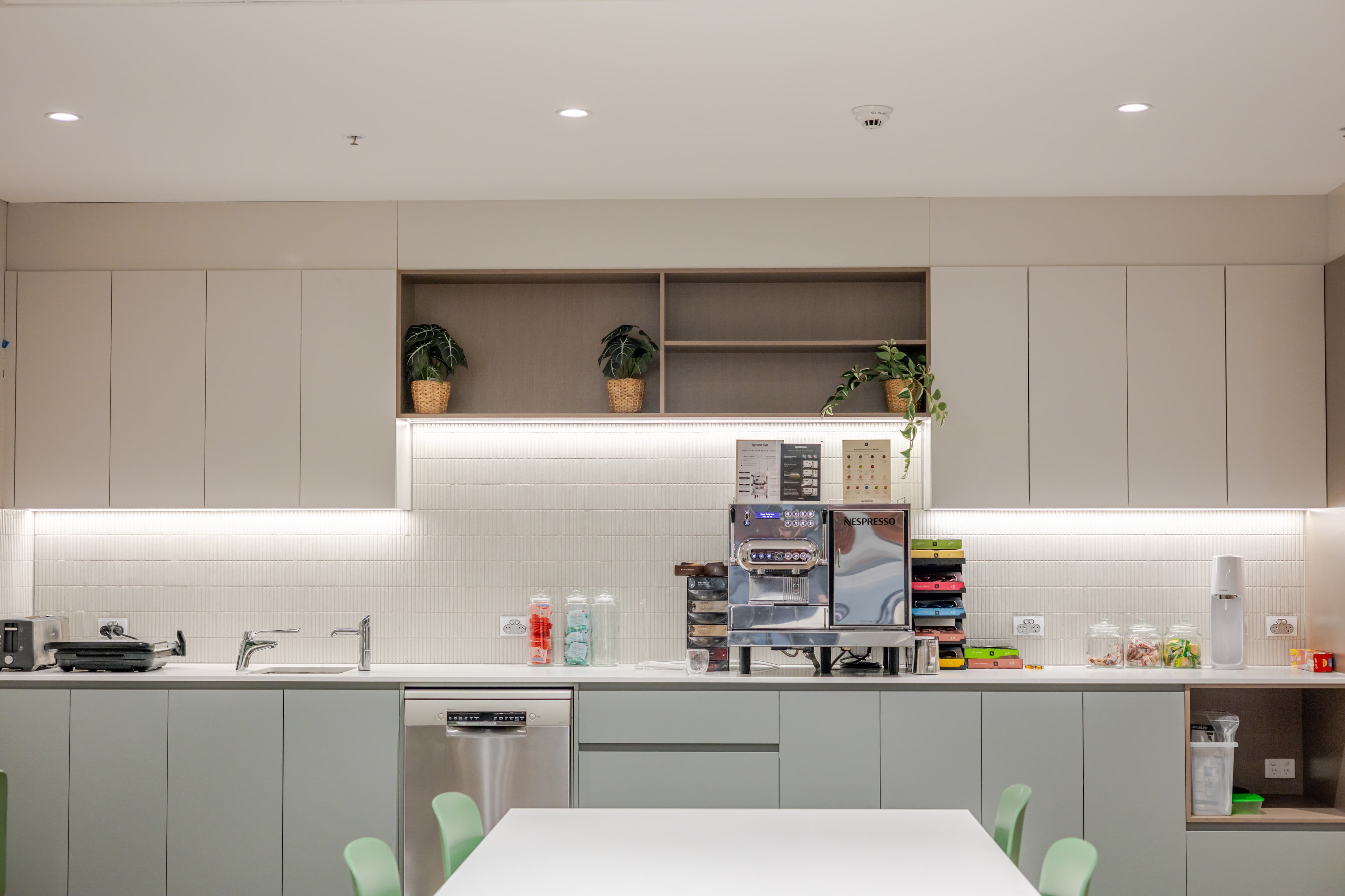 Kitchen and dining area with living wall